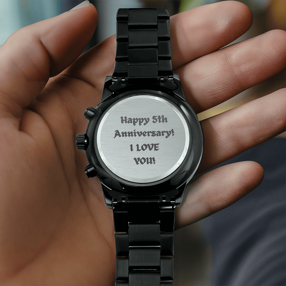 Black Chronograph Watch with Engraving - Anniversary 5