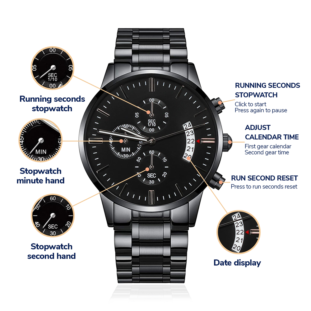 Black Chronograph Watch with Engraving - Anniversary 5