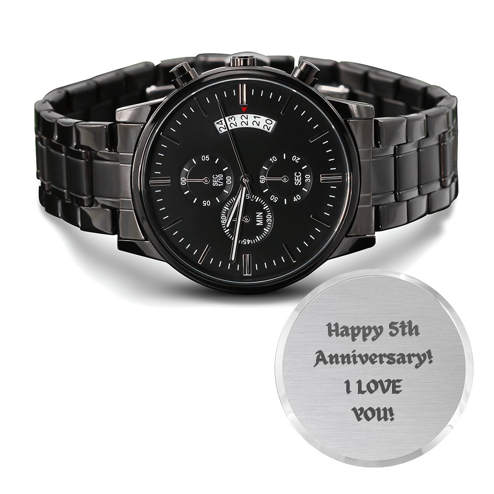 Black Chronograph Watch with Engraving - Anniversary 5