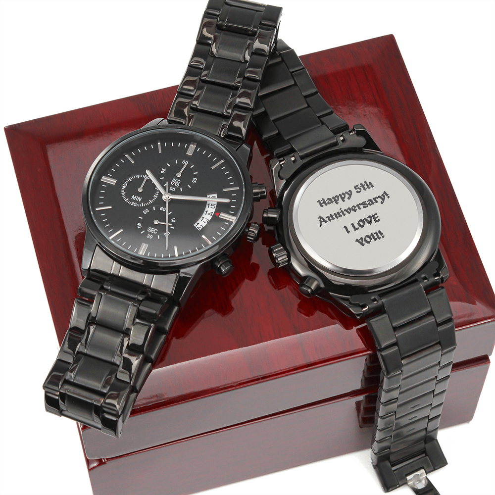 Black Chronograph Watch with Engraving - Anniversary 5