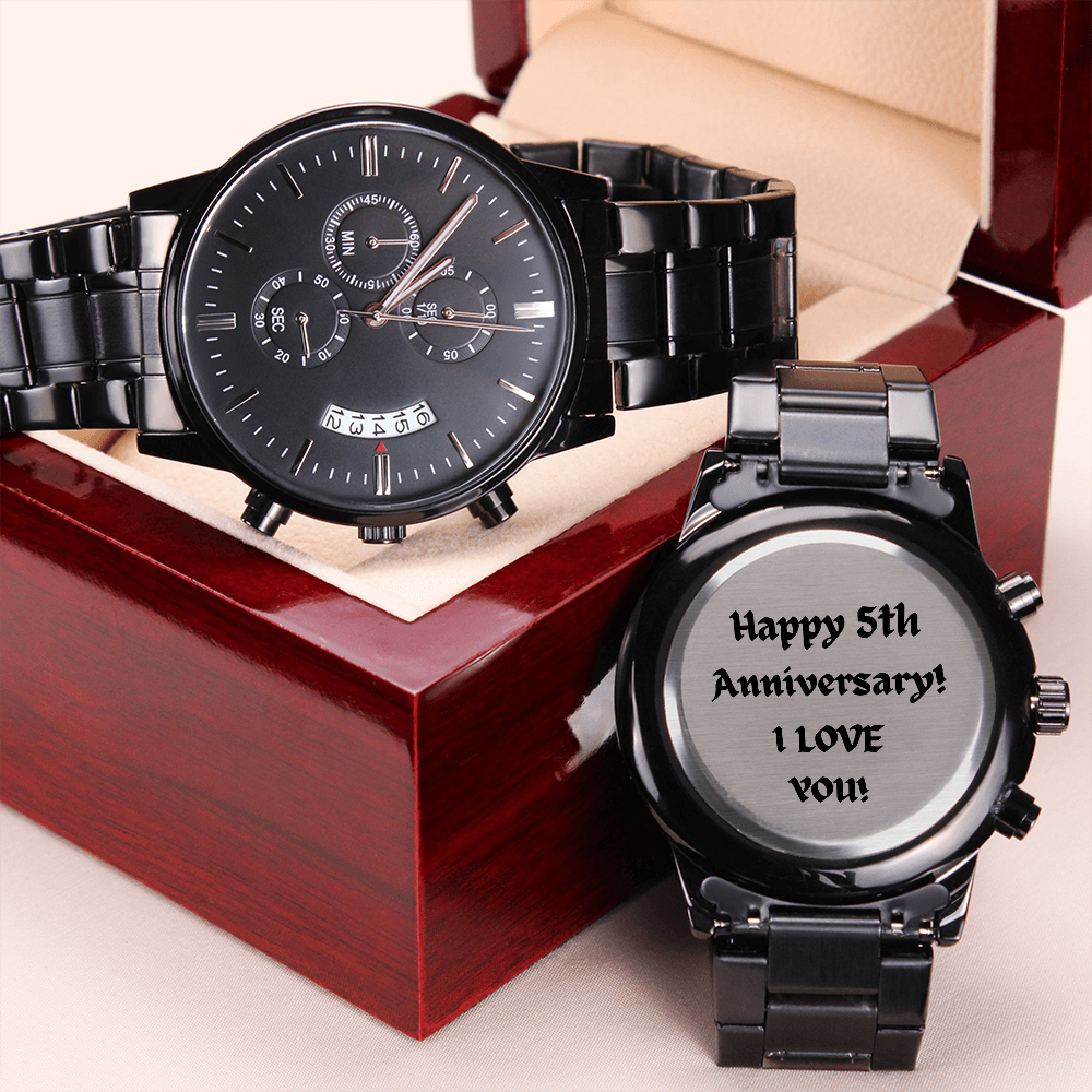 Black Chronograph Watch with Engraving - Anniversary 5