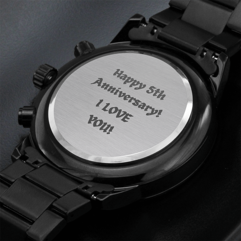 Black Chronograph Watch with Engraving - Anniversary 5