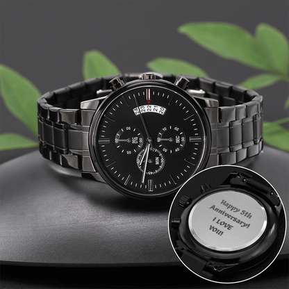 Black Chronograph Watch with Engraving - Anniversary 5