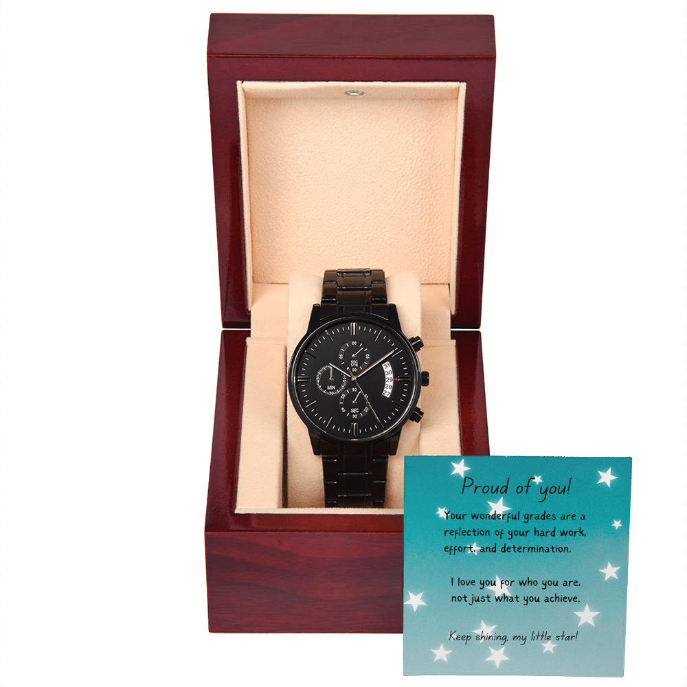 Black Chronograph Watch - Proud of you - good grades